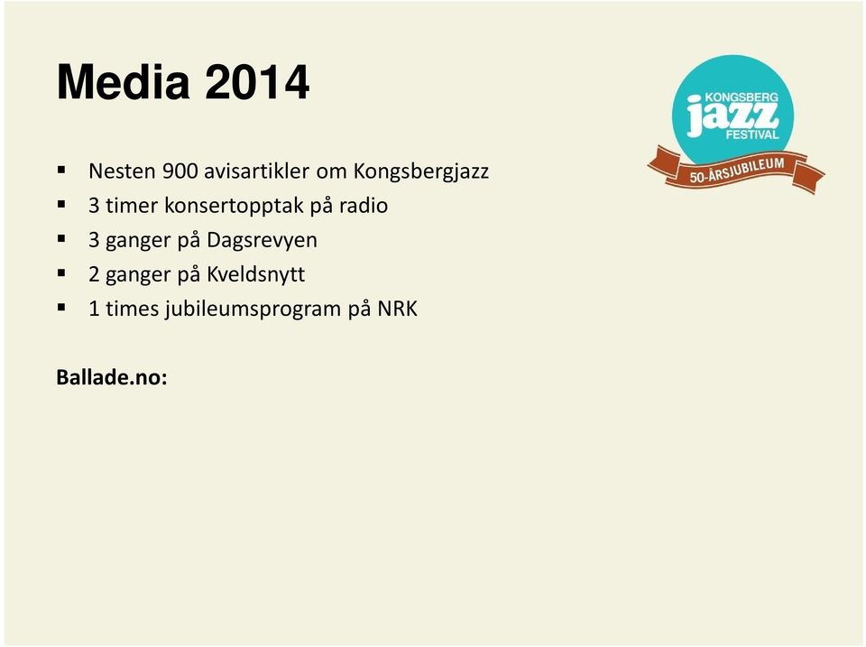 no: Kongsbergjazz hadde i år alt som skal til for å vere Noregs beste jazzfestival, både for dei som har deltatt i 50 år og dei som