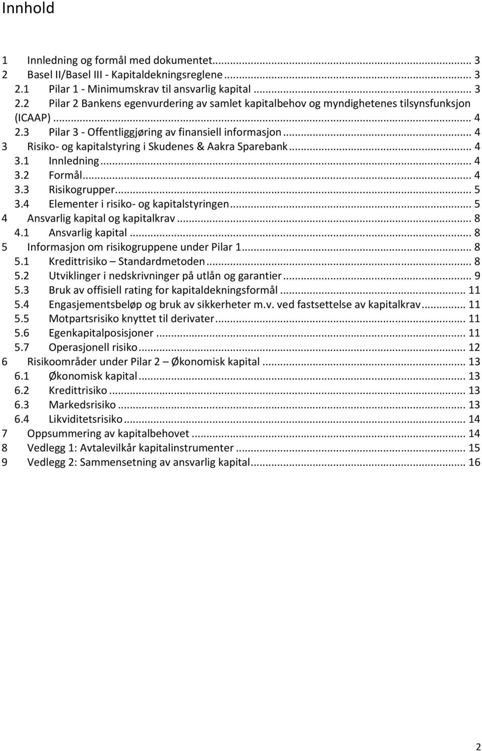 4 Elementer i risiko- og kapitalstyringen... 5 4 Ansvarlig kapital og kapitalkrav... 8 4.1 Ansvarlig kapital... 8 5 Informasjon om risikogruppene under Pilar 1... 8 5.1 Kredittrisiko Standardmetoden.