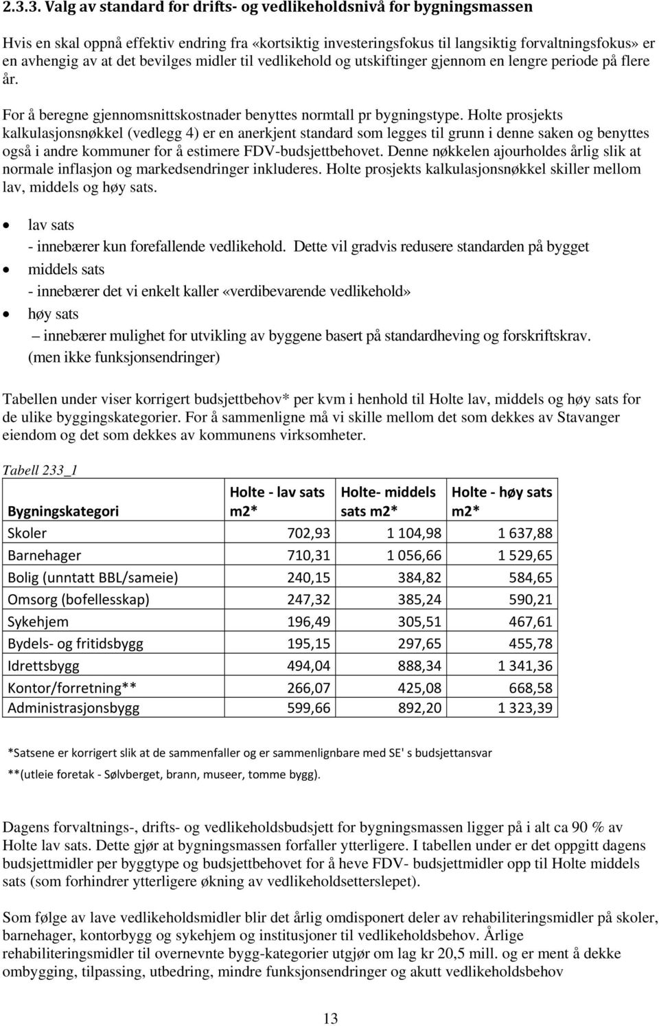 Holte prosjekts kalkulasjonsnøkkel (vedlegg 4) er en anerkjent standard som legges til grunn i denne saken og benyttes også i andre kommuner for å estimere FDV-budsjettbehovet.