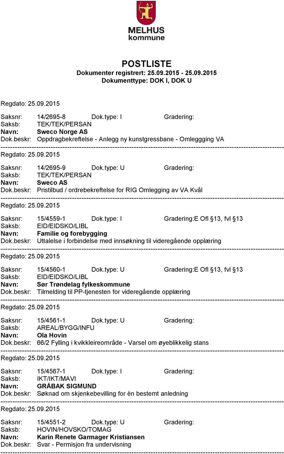 type: I Gradering:E Ofl 13, fvl 13 Saksb: EID/EIDSKO/LIBL Familie og forebygging Dok.beskr: Uttalelse i forbindelse med innsøkning til videregående opplæring Saksnr: 15/4560-1 Dok.