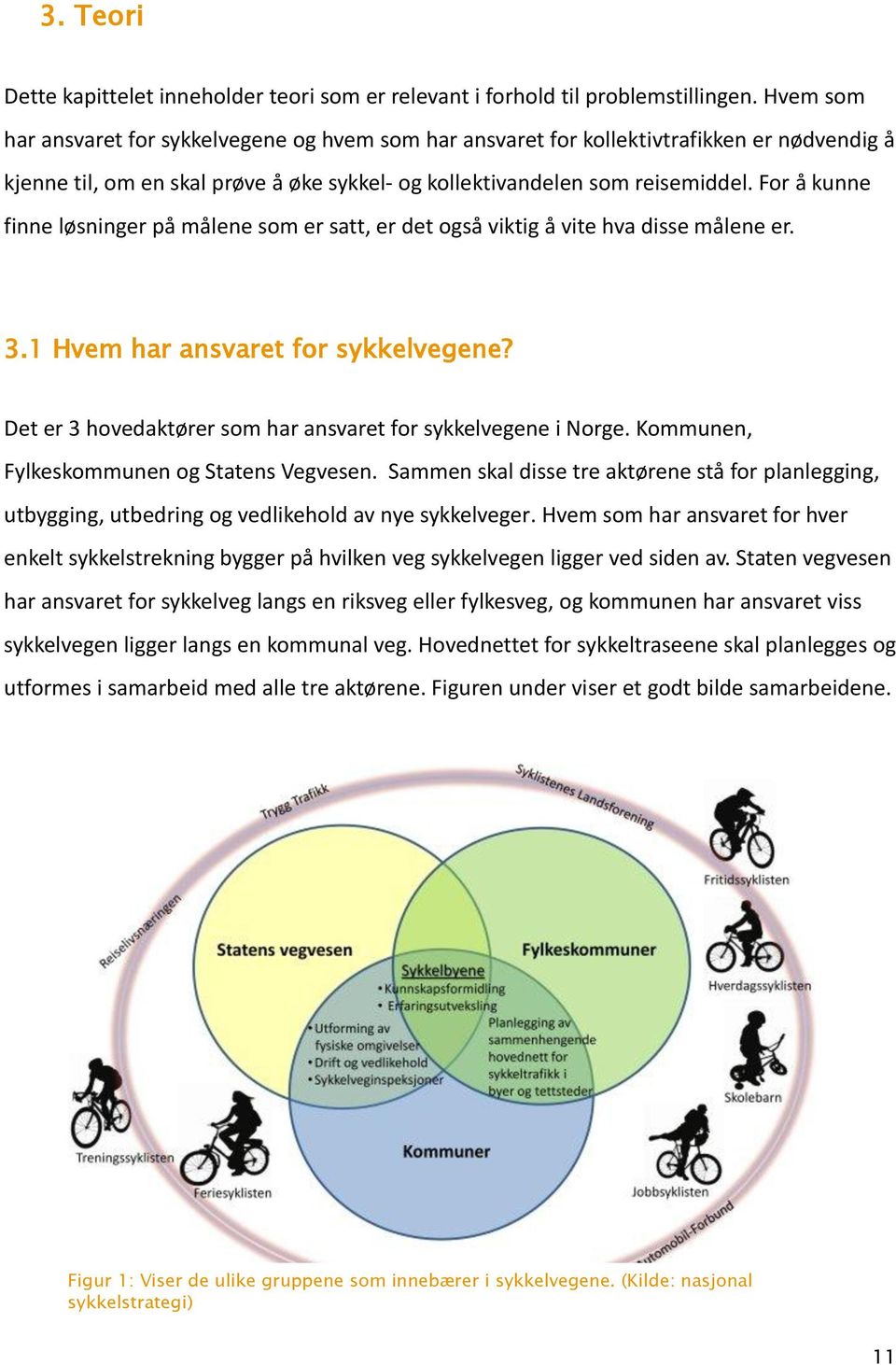 For å kunne finne løsninger på målene som er satt, er det også viktig å vite hva disse målene er. 3.1 Hvem har ansvaret for sykkelvegene?