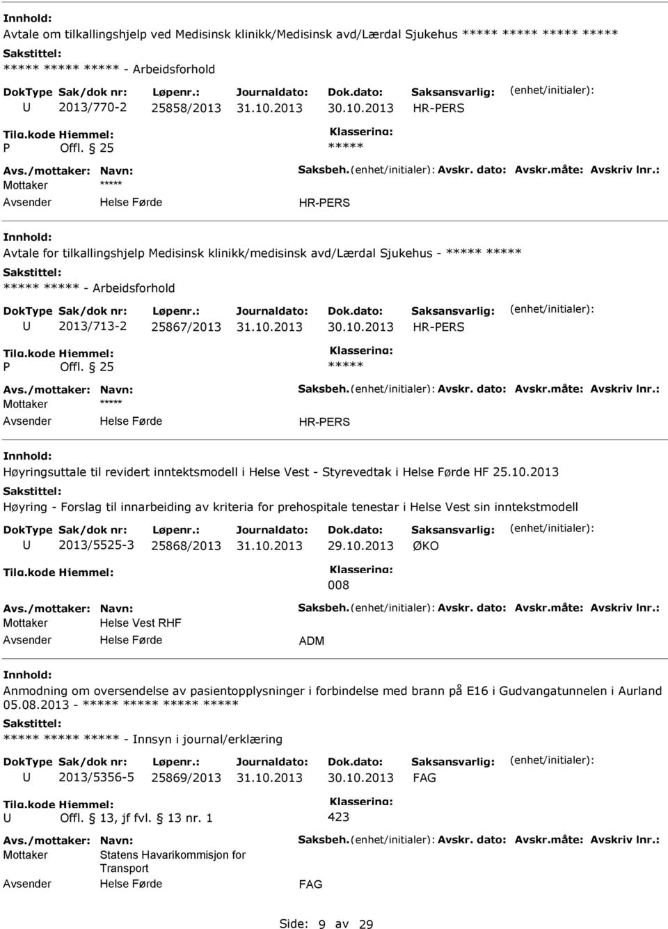 2013 Høyring - Forslag til innarbeiding av kriteria for prehospitale tenestar i Helse Vest sin inntekstmodell 2013/5525-3 25868/2013 ØKO 008 Mottaker Helse Vest RHF ADM Anmodning om