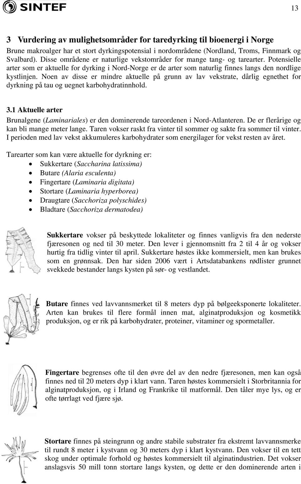 Noen av disse er mindre aktuelle på grunn av lav vekstrate, dårlig egnethet for dyrkning på tau og uegnet karbohydratinnhold. 3.