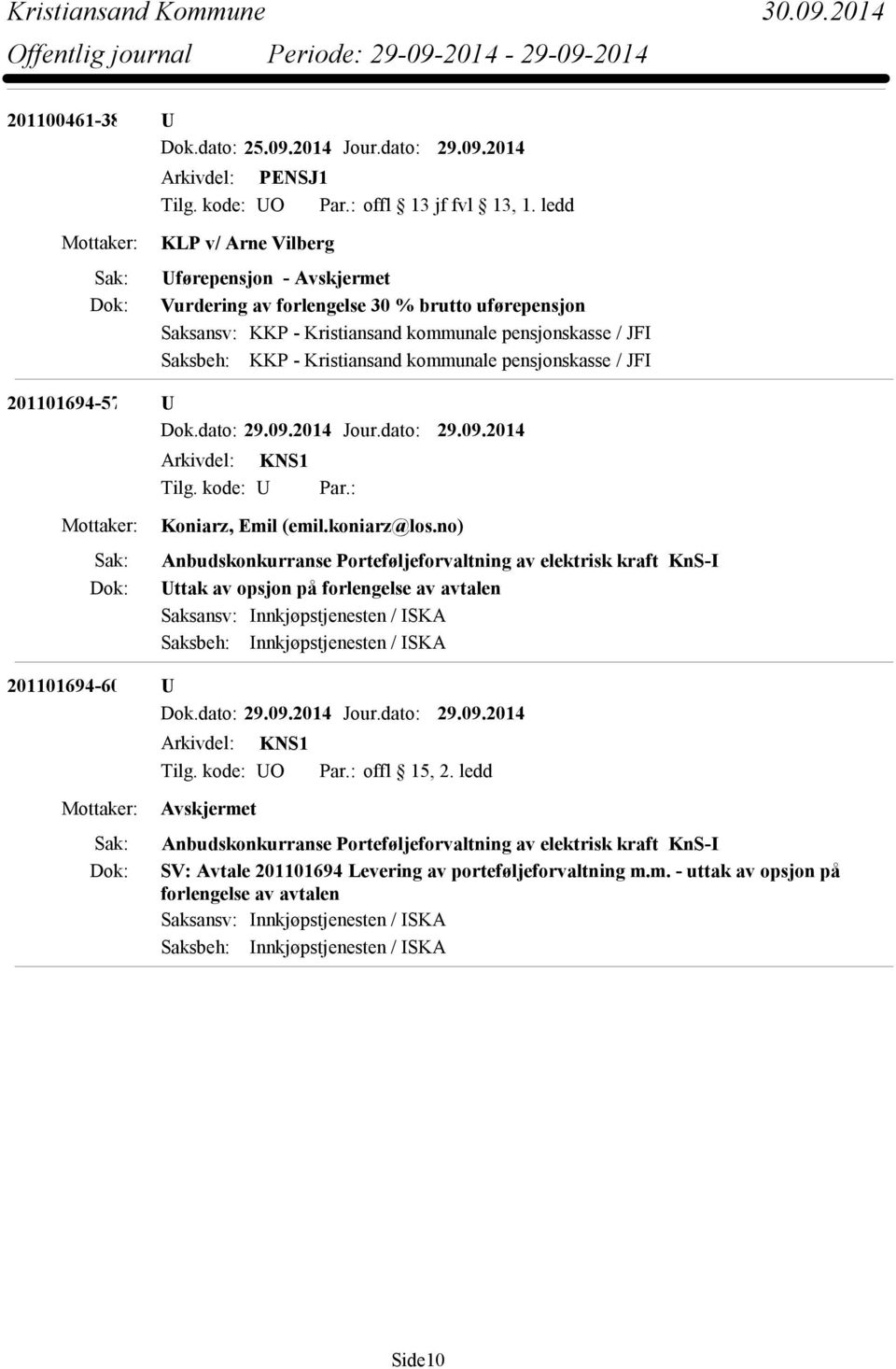 2014 KLP v/ Arne Vilberg Uførepensjon - Vurdering av forlengelse 30 % brutto uførepensjon Saksansv: KKP - Kristiansand kommunale pensjonskasse / JFI Saksbeh: KKP - Kristiansand kommunale