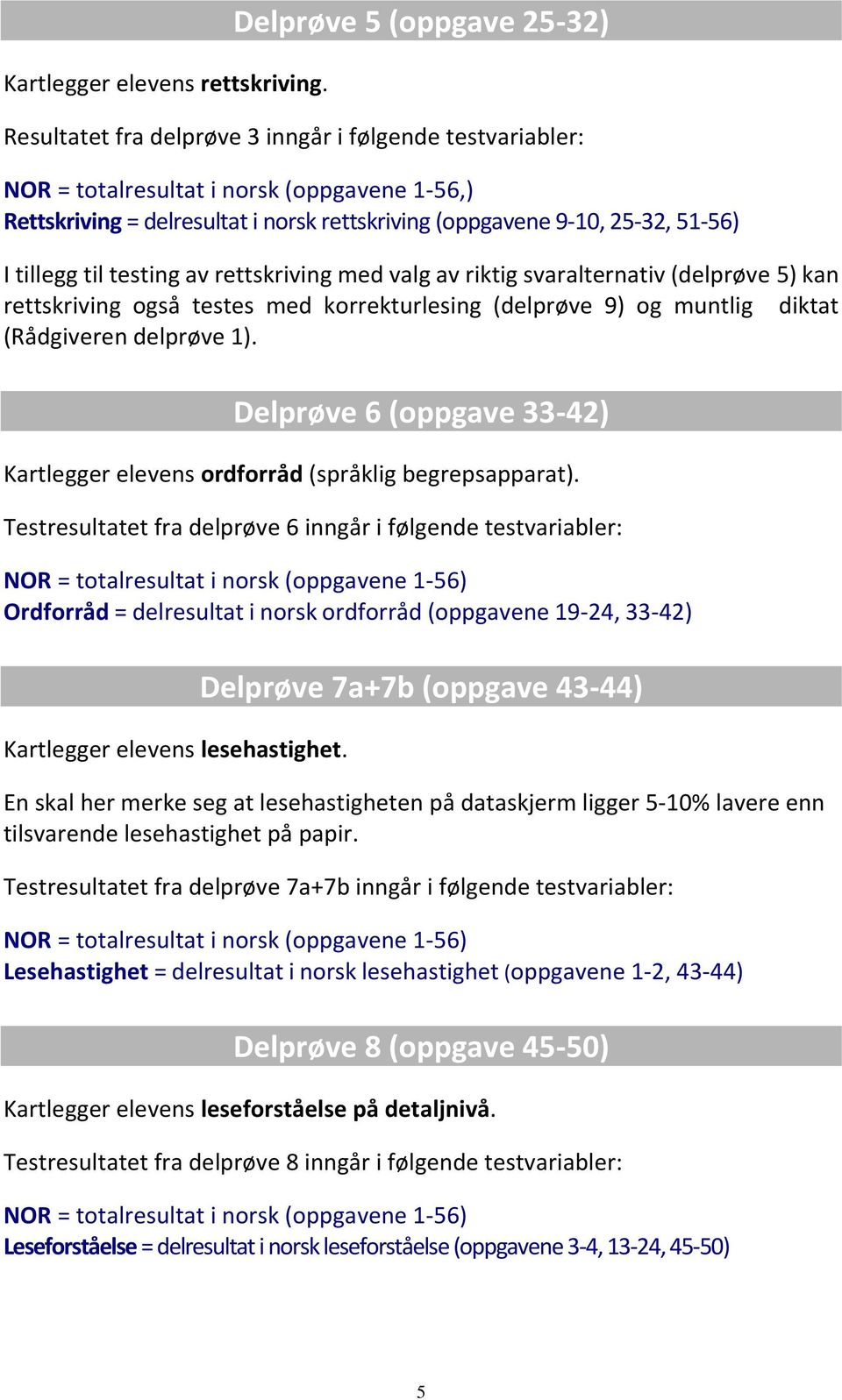 25-32, 51-56) I tillegg til testing av rettskriving med valg av riktig svaralternativ (delprøve 5) kan rettskriving også testes med korrekturlesing (delprøve 9) og muntlig diktat (Rådgiveren delprøve