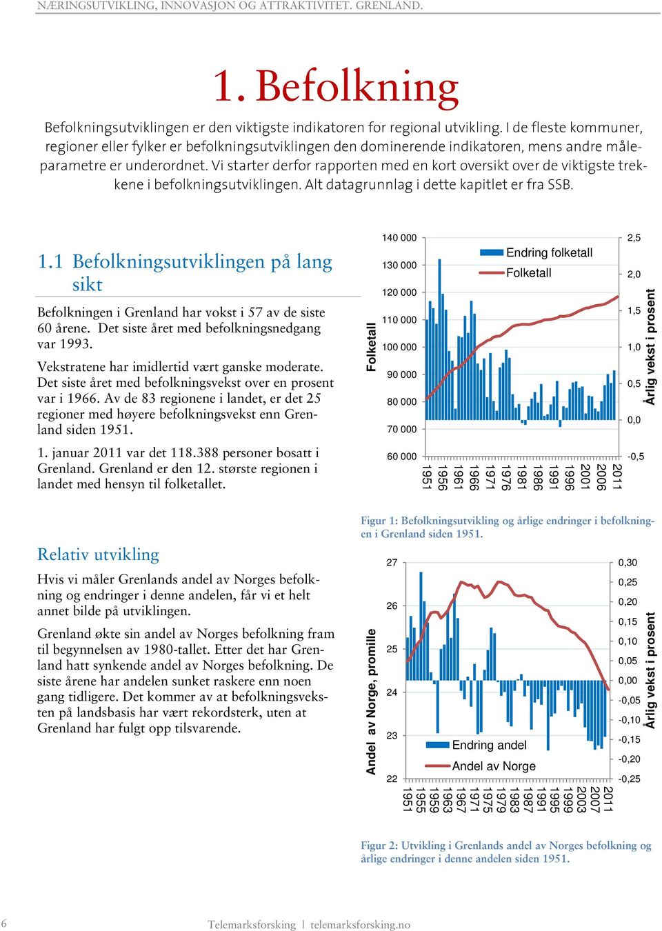 Vi starter derfor rapporten med en kort oversikt over de viktigste trekkene i befolkningsutviklingen. Alt datagrunnlag i dette kapitlet er fra SSB. 1.