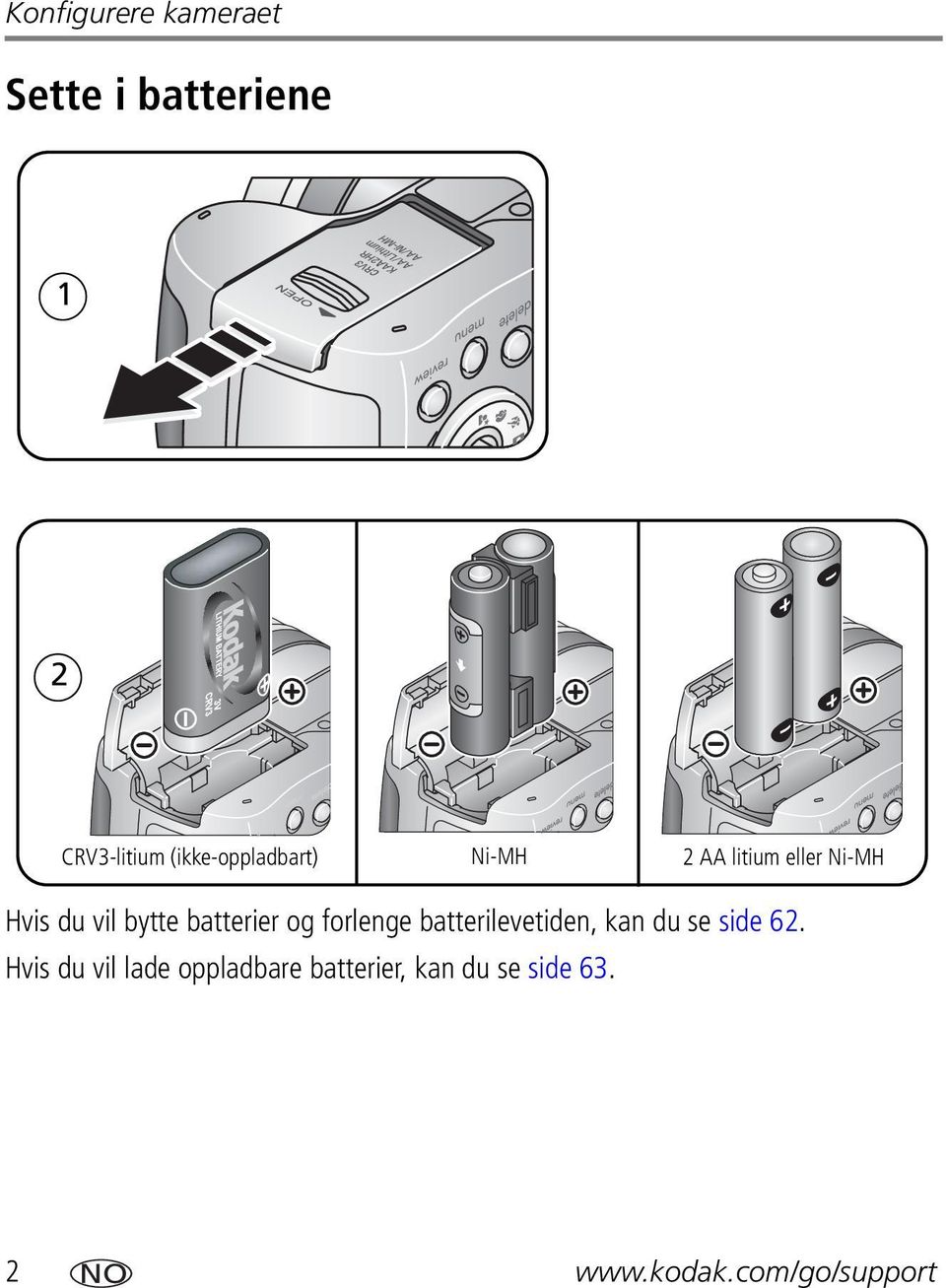 batterier og forlenge batterilevetiden, kan du se side 62.