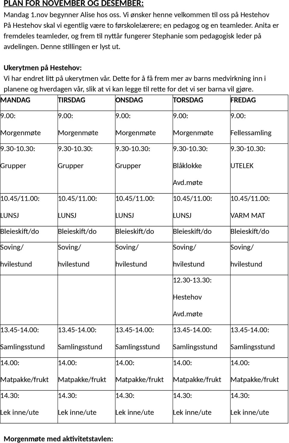 Dette for å få frem mer av barns medvirkning inn i planene og hverdagen vår, slik at vi kan legge til rette for det vi ser barna vil gjøre.