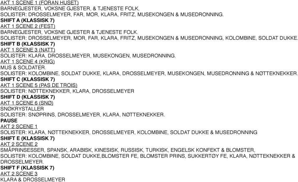 SHIFT B () AKT 1 SCENE 3 (NATT) : KLARA, DROSSELMEYER, MUSEKONGEN, MUSEDRONNING. AKT 1 SCENE 4 (KRIG) MUS & SOLDATER.