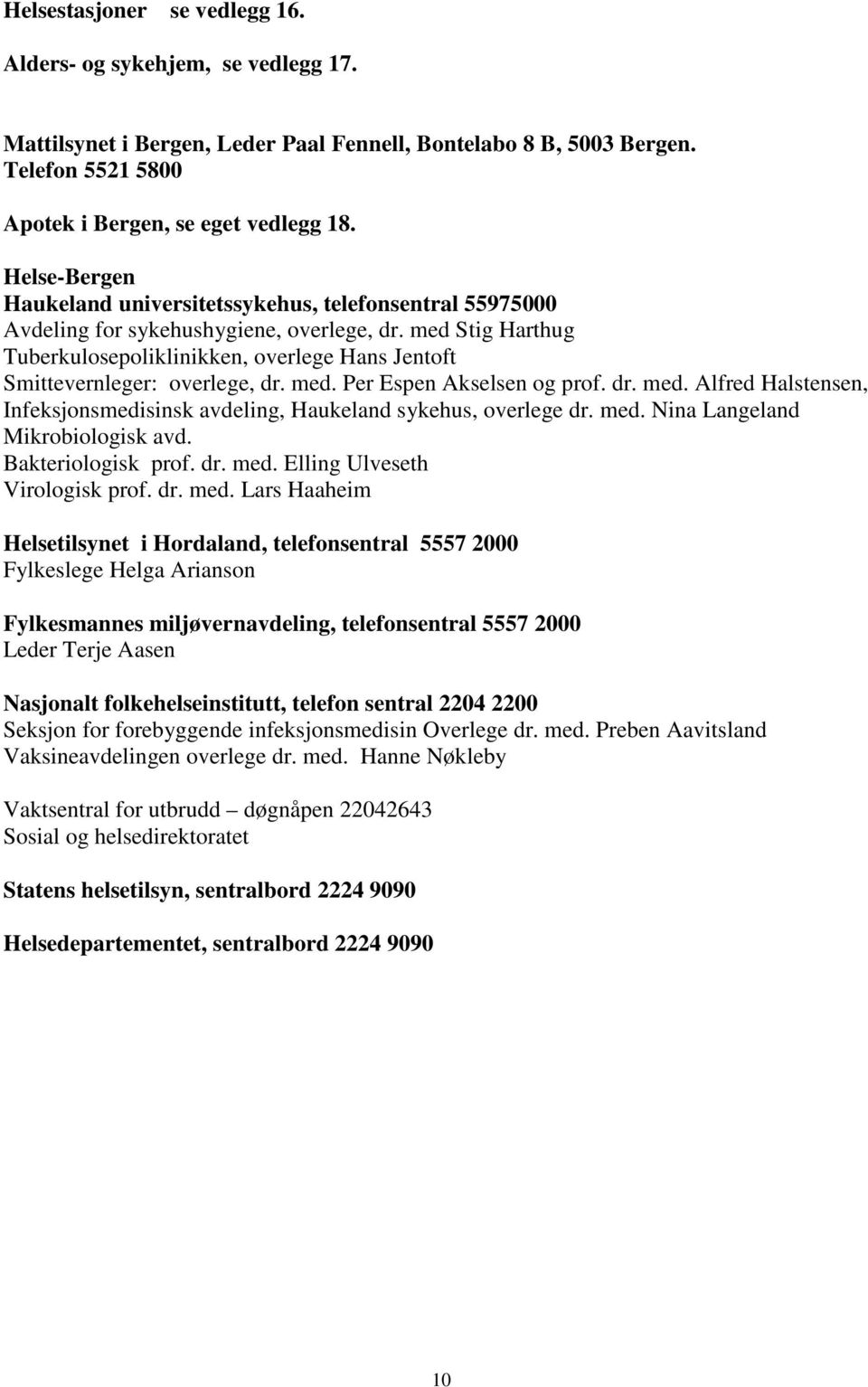 med Stig Harthug Tuberkulosepoliklinikken, overlege Hans Jentoft Smittevernleger: overlege, dr. med. Per Espen Akselsen og prof. dr. med. Alfred Halstensen, Infeksjonsmedisinsk avdeling, Haukeland sykehus, overlege dr.