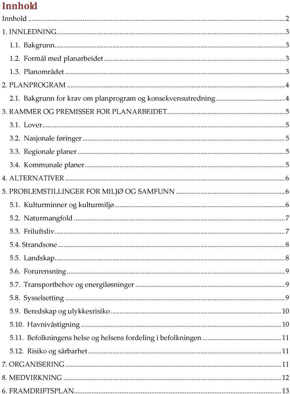 PROBLEMSTILLINGER FOR MILJØ OG SAMFUNN... 6 5.1. Kulturminner og kulturmiljø... 6 5.2. Naturmangfold... 7 5.3. Friluftsliv... 7 5.4. Strandsone... 8 5.5. Landskap... 8 5.6. Forurensning... 9 5.7. Transportbehov og energiløsninger.