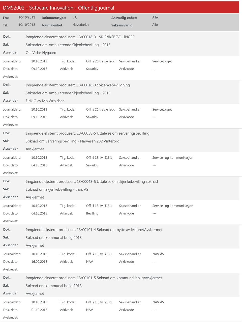 2013 Sakarkiv Inngående eksternt produsert, 13/00038-5 ttalelse om serveringsbevilling Søknad om Serveringsbevilling - Narvesen 232 Vinterbro Service- og kommunikasjon dato: 04.10.