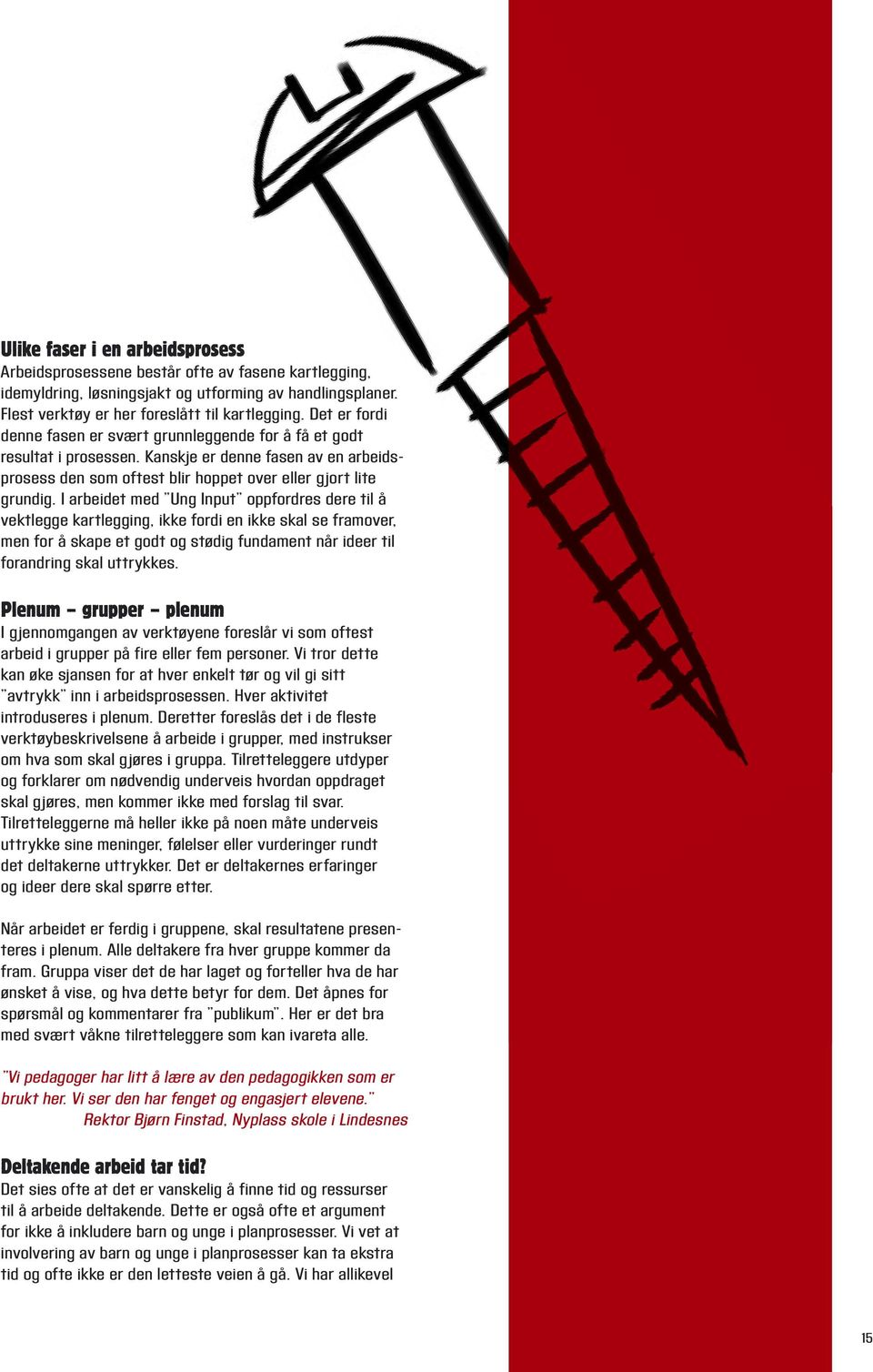 I arbeidet med Ung Input oppfordres dere til å vektlegge kartlegging, ikke fordi en ikke skal se framover, men for å skape et godt og stødig fundament når ideer til forandring skal uttrykkes.