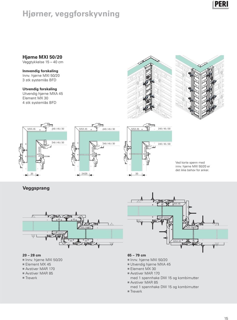 / 45 / 30 240 / 45 / 30 MXI 50/20 MXI 50/20 MXI 50/20 20 24/25 30 Ved korte spenn med innv. hjørne MXI 50/20 er det ikke behov for anker.
