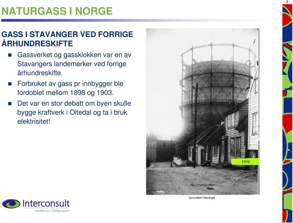 Forbruket av gass pr innbygger ble fordoblet mellom 1898 og 1903.