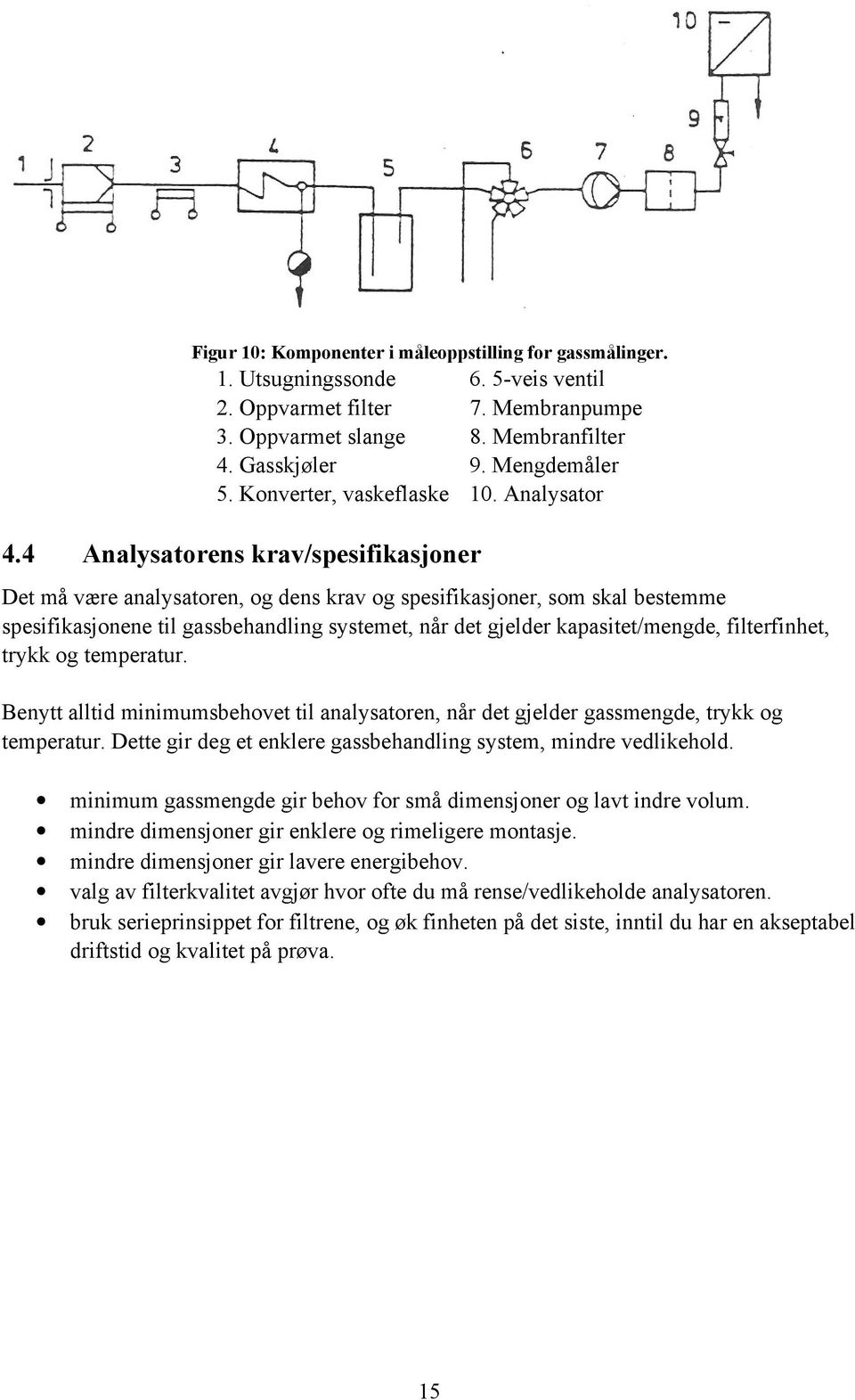 4 Analysatorens krav/spesifikasjoner Det må være analysatoren, og dens krav og spesifikasjoner, som skal bestemme spesifikasjonene til gassbehandling systemet, når det gjelder kapasitet/mengde,