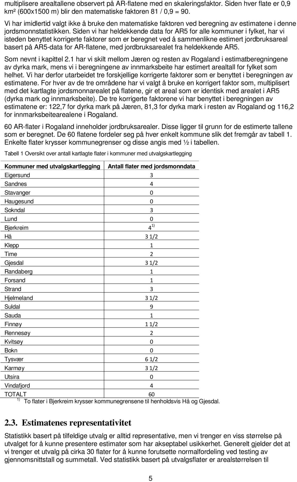 Siden vi har heldekkende data for AR5 for alle kommuner i fylket, har vi isteden benyttet korrigerte faktorer som er beregnet ved å sammenlikne estimert jordbruksareal basert på AR5-data for