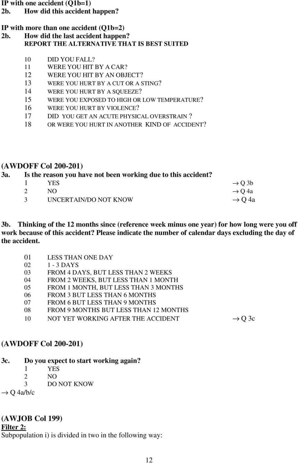 16 WERE YOU HURT BY VIOLENCE? 17 DID YOU GET AN ACUTE PHYSICAL OVERSTRAIN? 18 OR WERE YOU HURT IN ANOTHER KIND OF ACCIDENT? (AWDOFF Col 200-201) 3a.