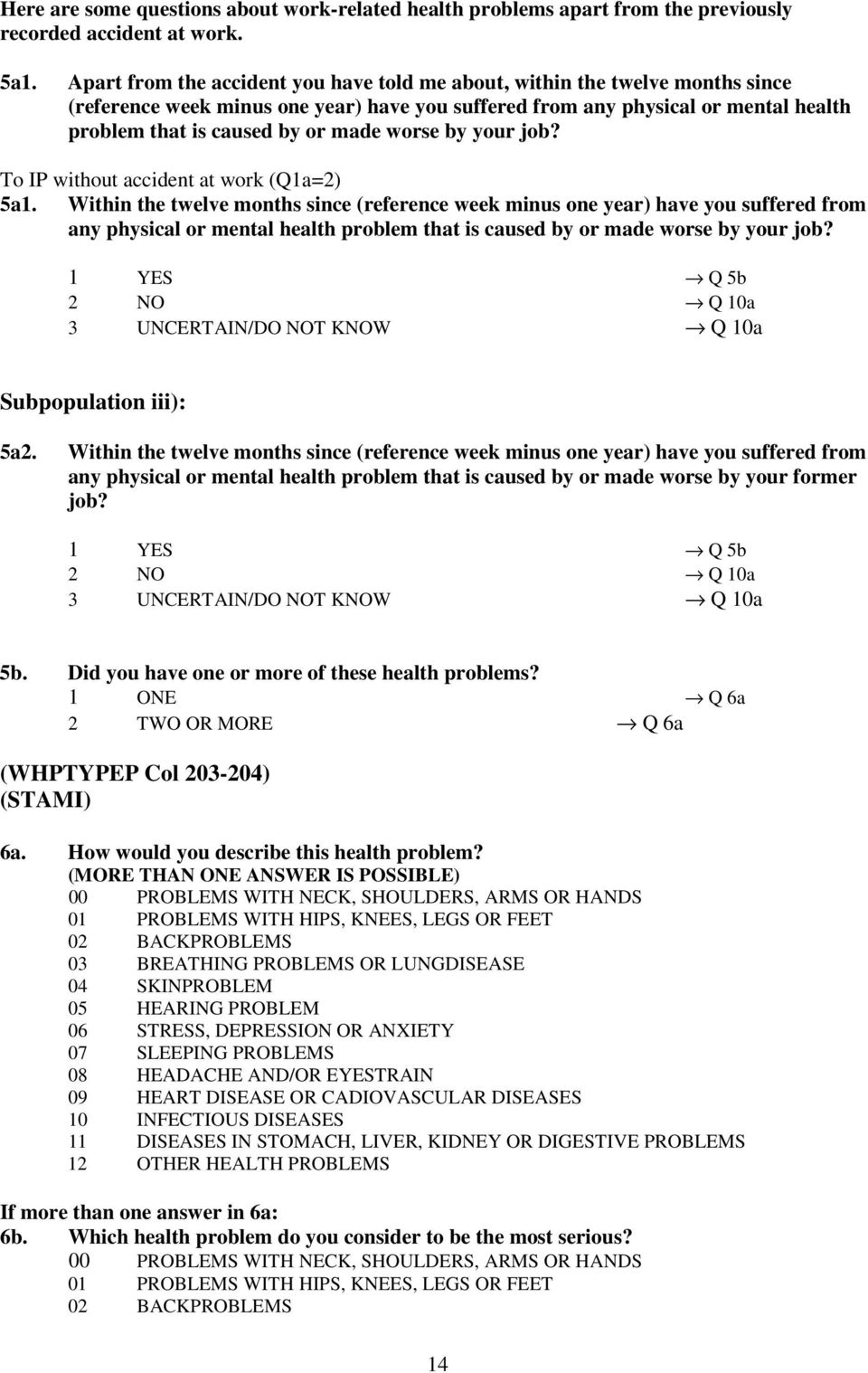 worse by your job? To IP without accident at work (Q1a=2) 5a1.