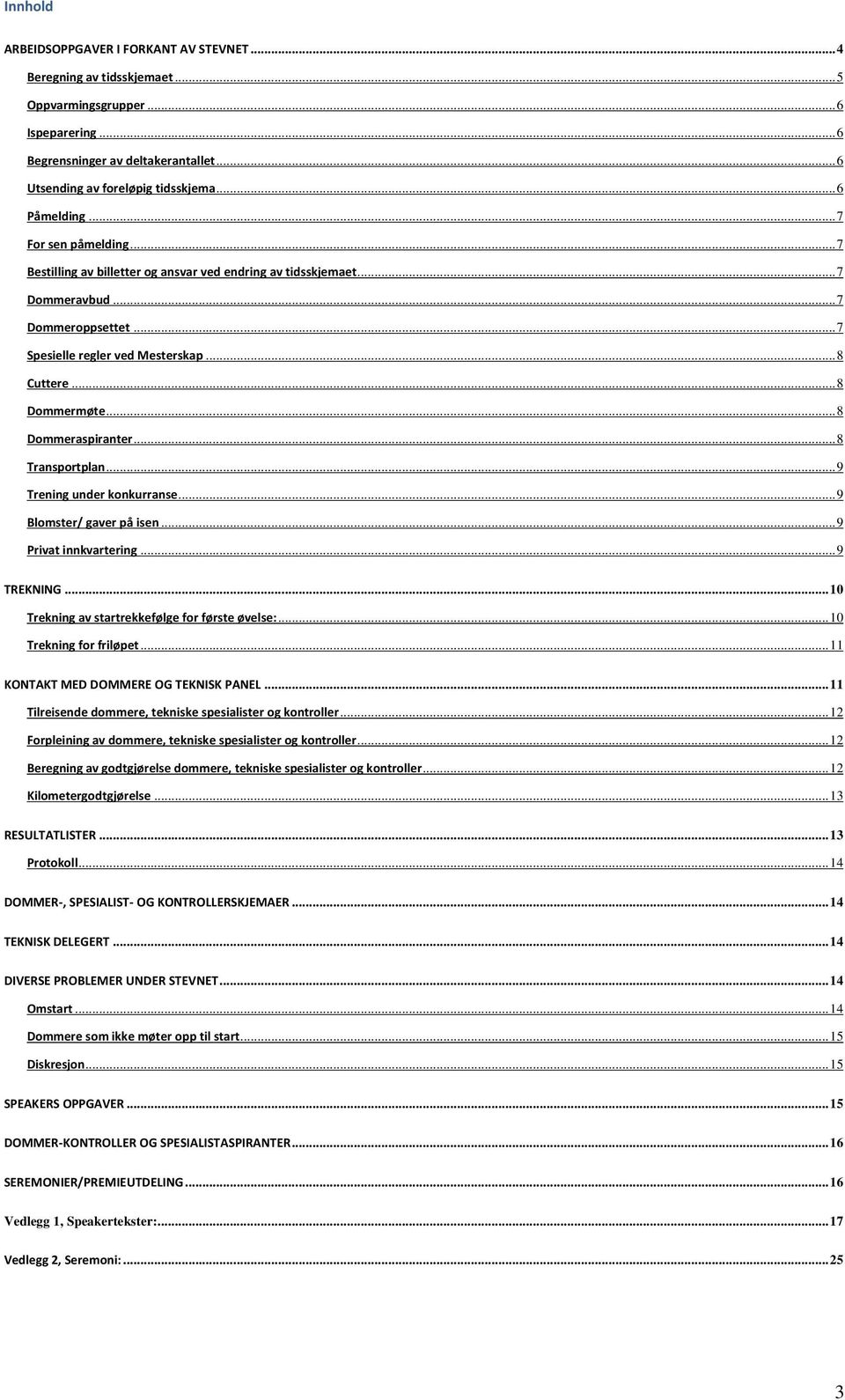 .. 8 Dommermøte... 8 Dommeraspiranter... 8 Transportplan... 9 Trening under konkurranse... 9 Blomster/ gaver på isen... 9 Privat innkvartering... 9 TREKNING.