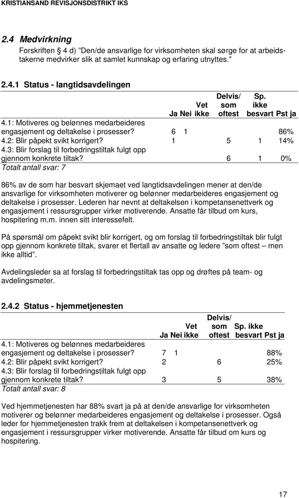 3: Blir forslag til forbedringstiltak fulgt opp gjennom konkrete tiltak?