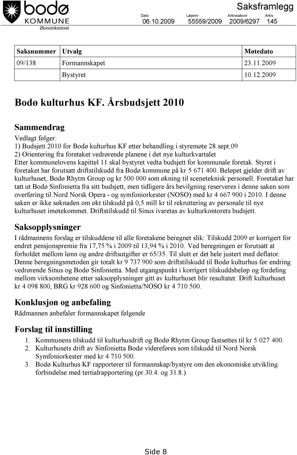 09 2) Orientering fra foretaket vedrørende planene i det nye kulturkvartalet Etter kommunelovens kapittel 11 skal bystyret vedta budsjett for kommunale foretak.