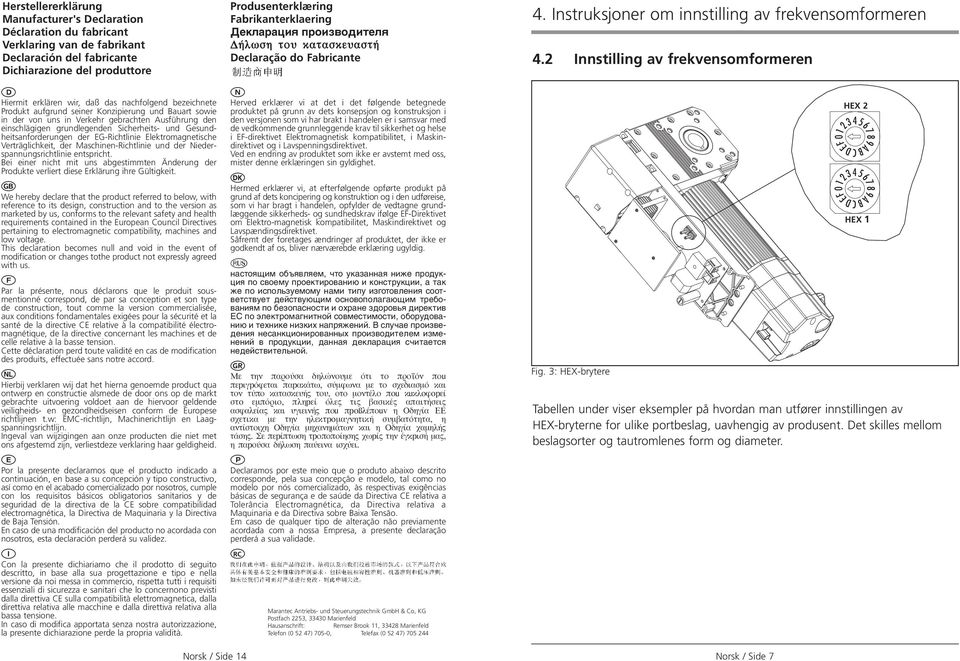 Gesundheitsanforderungen der EG-Richtlinie Elektromagnetische Verträglichkeit, der Maschinen-Richtlinie und der Niederspannungsrichtlinie entspricht.