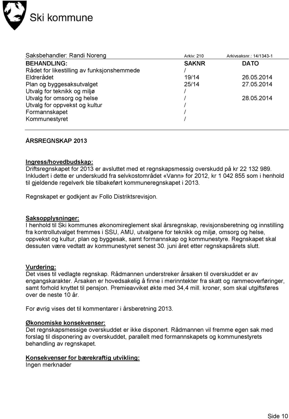 2014 Utvalg for teknikk og miljø / Utvalg for omsorg og helse / 28.05.