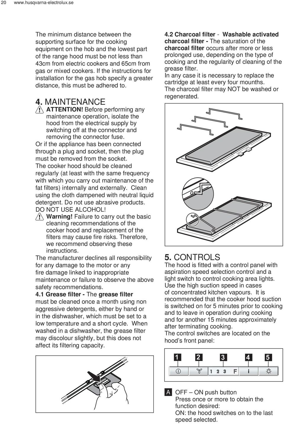 Before performing any maintenance operation, isolate the hood from the electrical supply by switching off at the connector and removing the connector fuse.