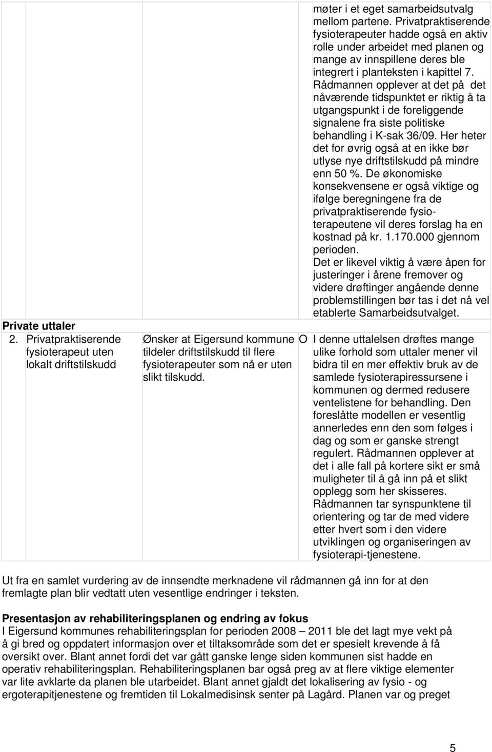 Privatpraktiserende fysioterapeuter hadde også en aktiv rolle under arbeidet med planen og mange av innspillene deres ble integrert i planteksten i kapittel 7.