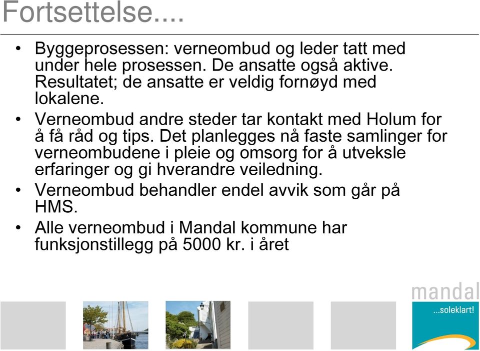 Verneombud andre steder tar kontakt med Holum for å få råd og tips.