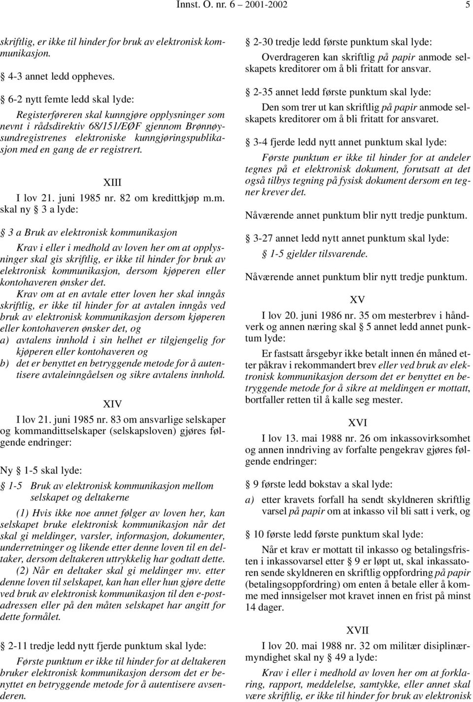 registrert. XIII I lov 21. juni 1985 nr. 82 om 