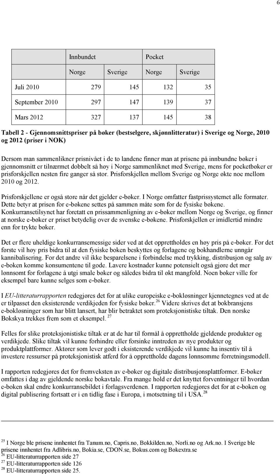 sammenliknet med Sverige, mens for pocketbøker er prisforskjellen nesten fire ganger så stor. Prisforskjellen mellom Sverige og Norge økte noe mellom 2010 og 2012.