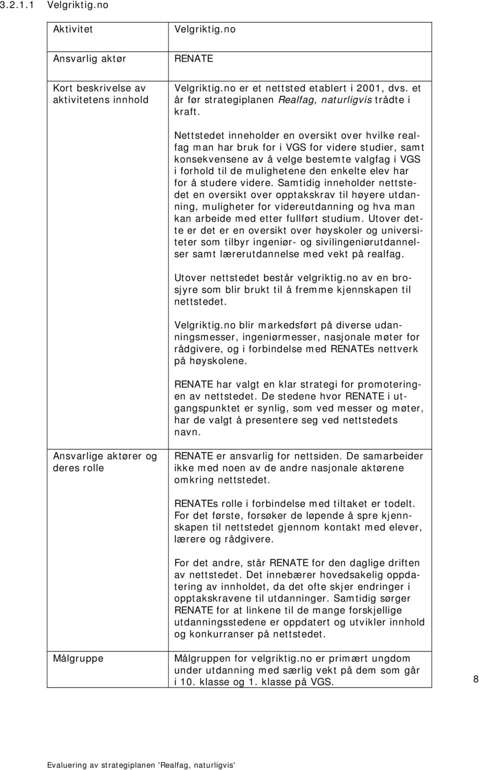 Nettstedet inneholder en oversikt over hvilke realfag man har bruk for i VGS for videre studier, samt konsekvensene av å velge bestemte valgfag i VGS i forhold til de mulighetene den enkelte elev har