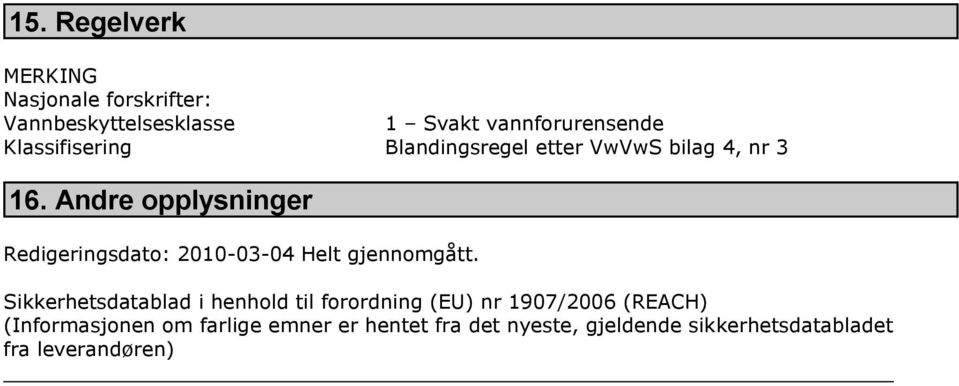 Andre opplysninger Redigeringsdato: 2010-03-04 Helt gjennomgått.