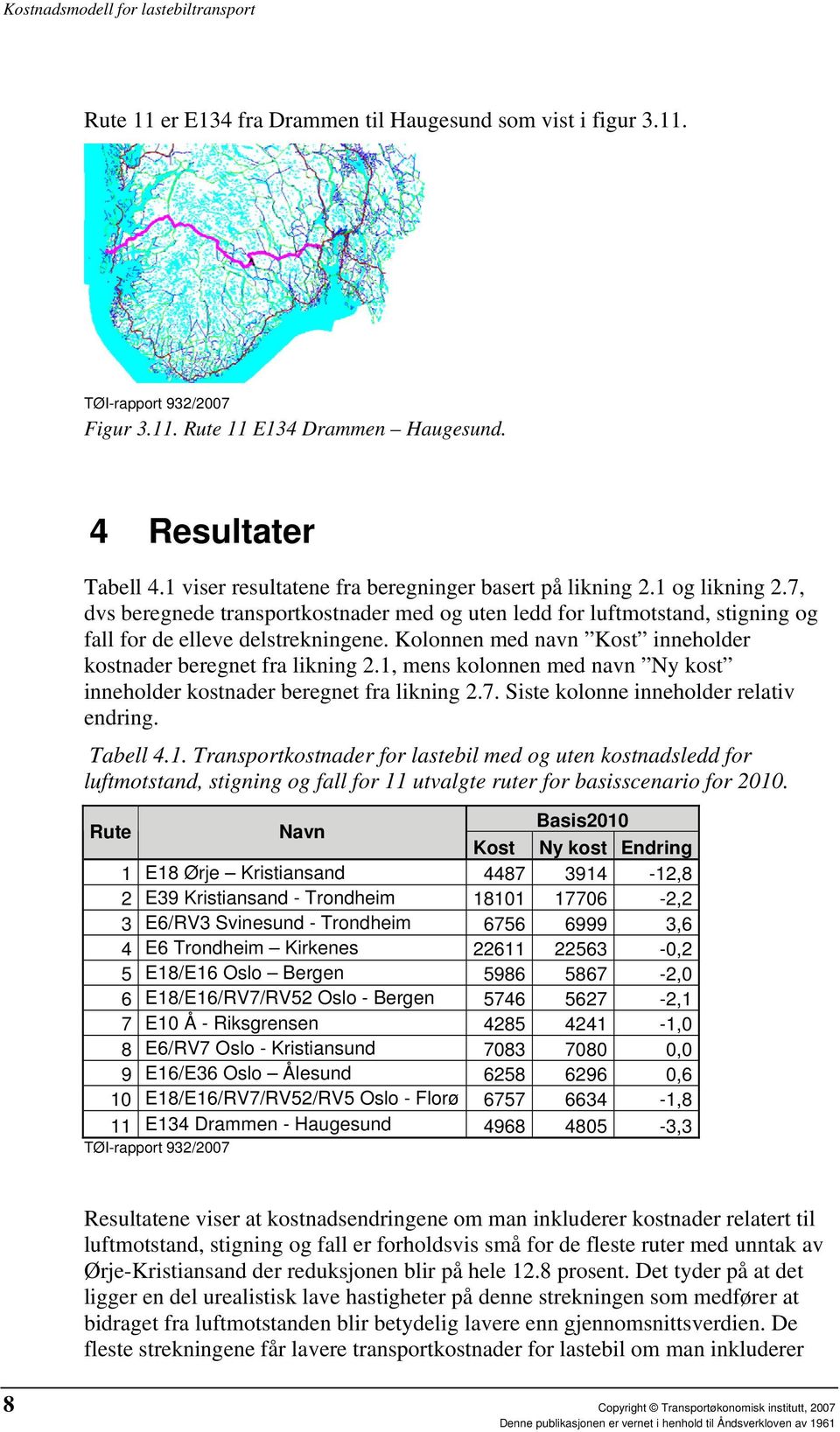 Kolonnen med navn Kost inneholder kostnader beregnet fra likning 2.1, mens kolonnen med navn Ny kost inneholder kostnader beregnet fra likning 2.7. Siste kolonne inneholder relativ endring. Tabell 4.