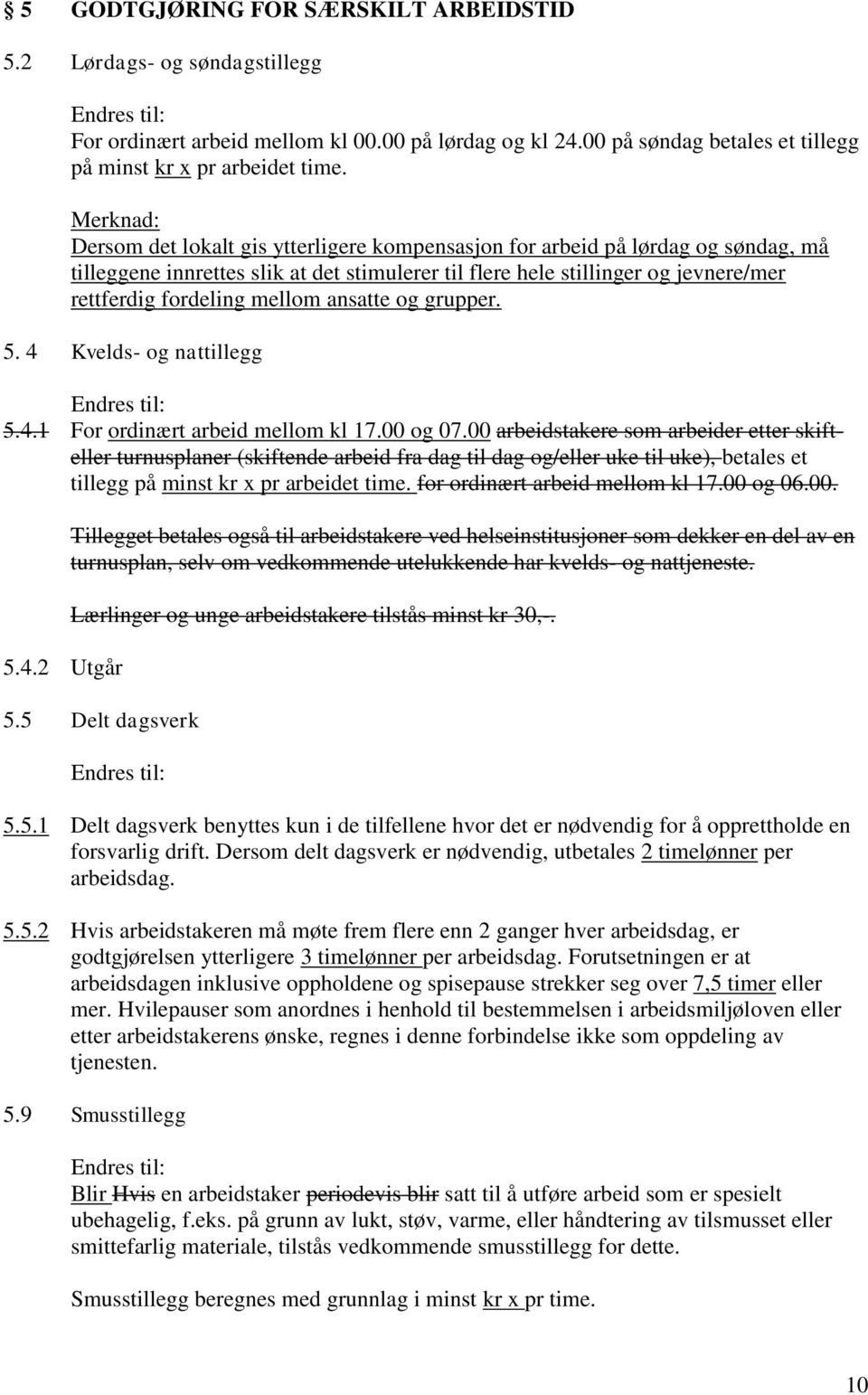 mellom ansatte og grupper. 5. 4 Kvelds- og nattillegg 5.4.1 For ordinært arbeid mellom kl 17.00 og 07.