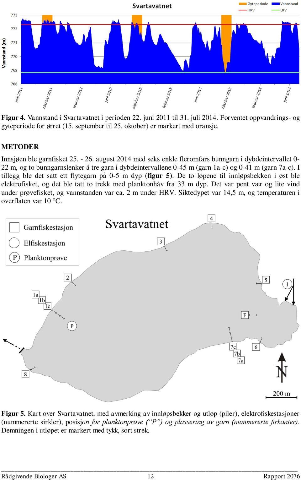 august 2014 med seks enkle fleromfars bunngarn i dybdeintervallet 0-22 m, og to bunngarnslenker á tre garn i dybdeintervallene 0-45 m (garn 1a-c) og 0-41 m (garn 7a-c).