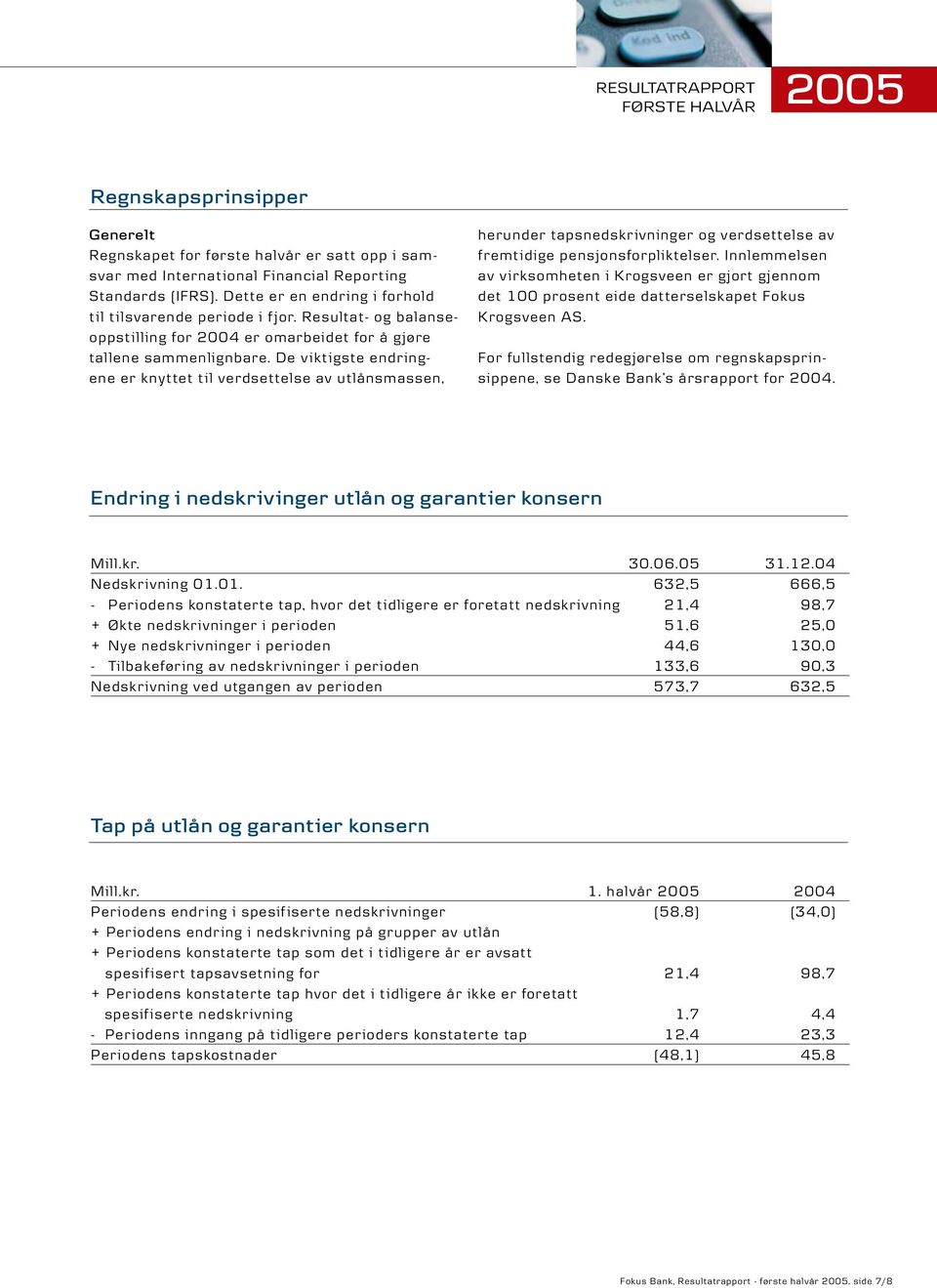 De v iktigste endringene er knyttet til verdsettelse av utlånsmassen, herunder tapsnedskrivninger og verdsettelse av fremtidige pensjonsforpliktelser.