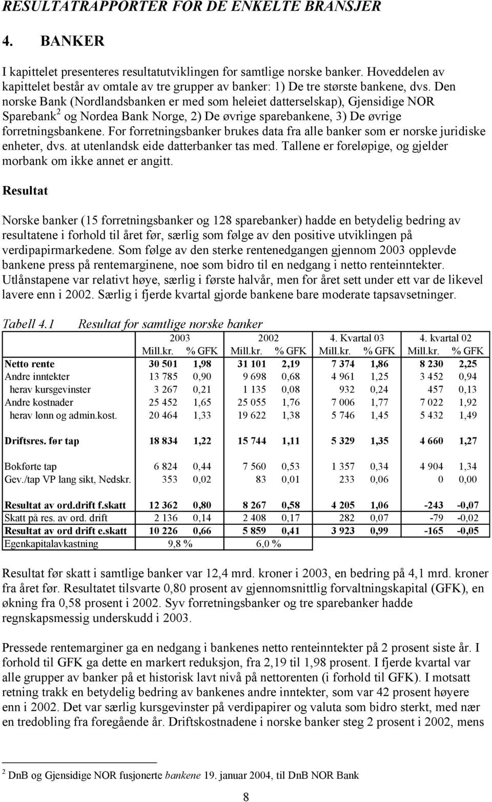 Den norske Bank (Nordlandsbanken er med som heleiet datterselskap), Gjensidige NOR Sparebank 2 og Nordea Bank Norge, 2) De øvrige sparebankene, 3) De øvrige forretningsbankene.