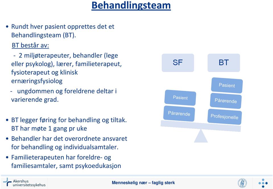 ernæringsfysiolog - ungdommen og foreldrene deltar i varierende grad. BT legger føring for behandling og tiltak.