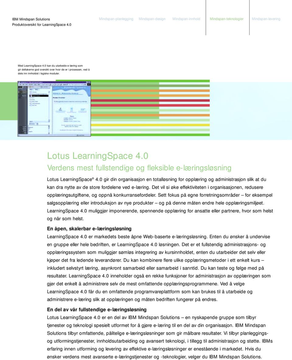 0 Verdens mest fullstendige og fleksible e-læringsløsning Lotus LearningSpace 4.