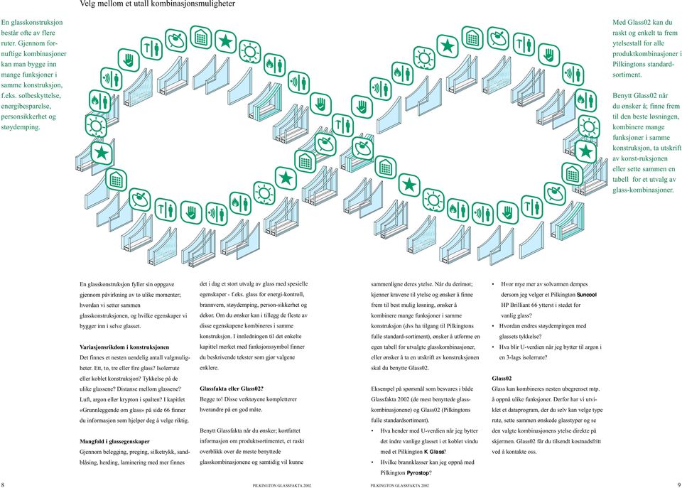 Benytt Glass02 når du ønsker å; finne frem til den beste løsningen, kombinere mange funksjoner i samme konstruksjon, ta utskrift av konst-ruksjonen eller sette sammen en tabell for et utvalg av