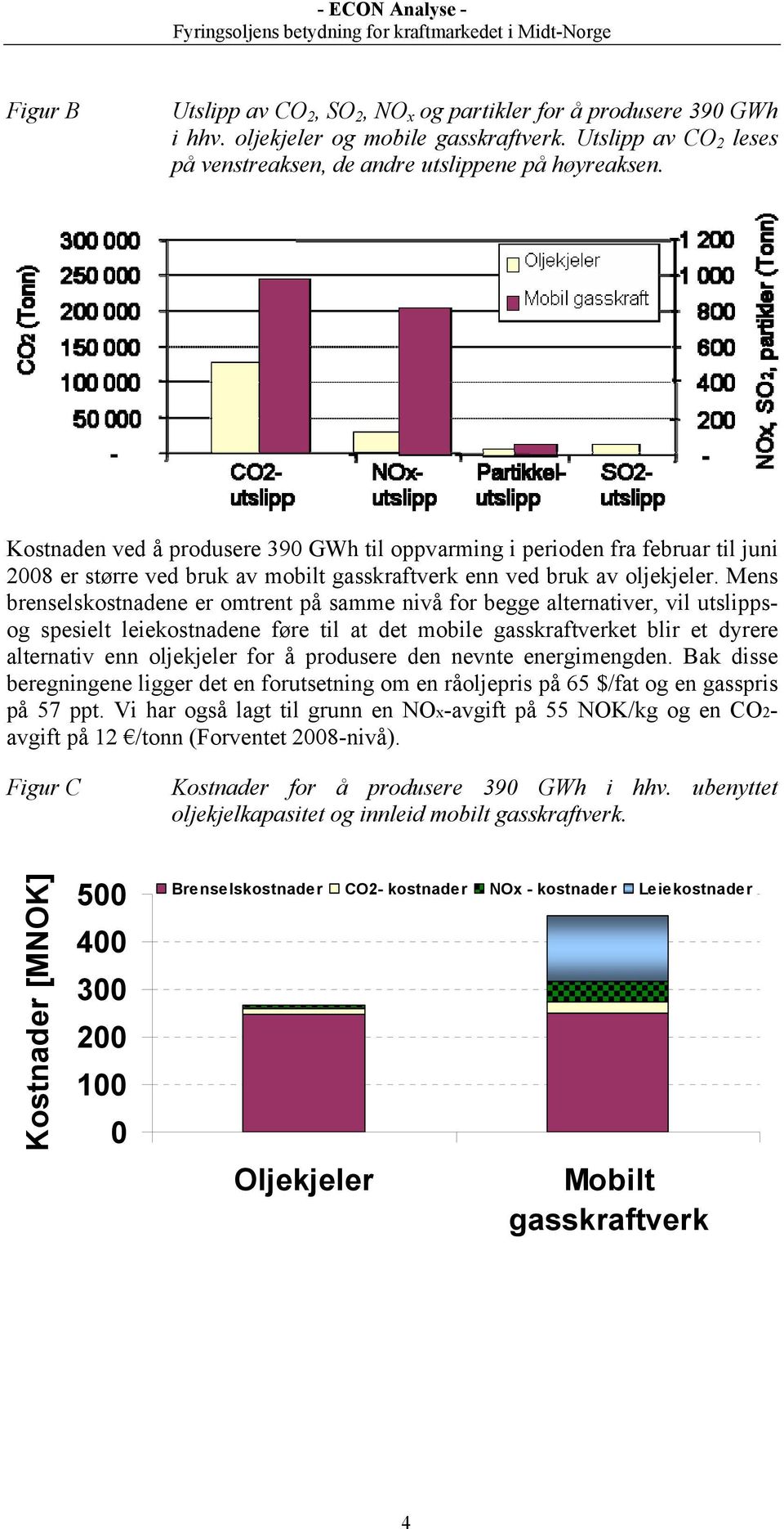 Mens brenselskostnadene er omtrent på samme nivå for begge alternativer, vil utslippsog spesielt leiekostnadene føre til at det mobile gasskraftverket blir et dyrere alternativ enn oljekjeler for å