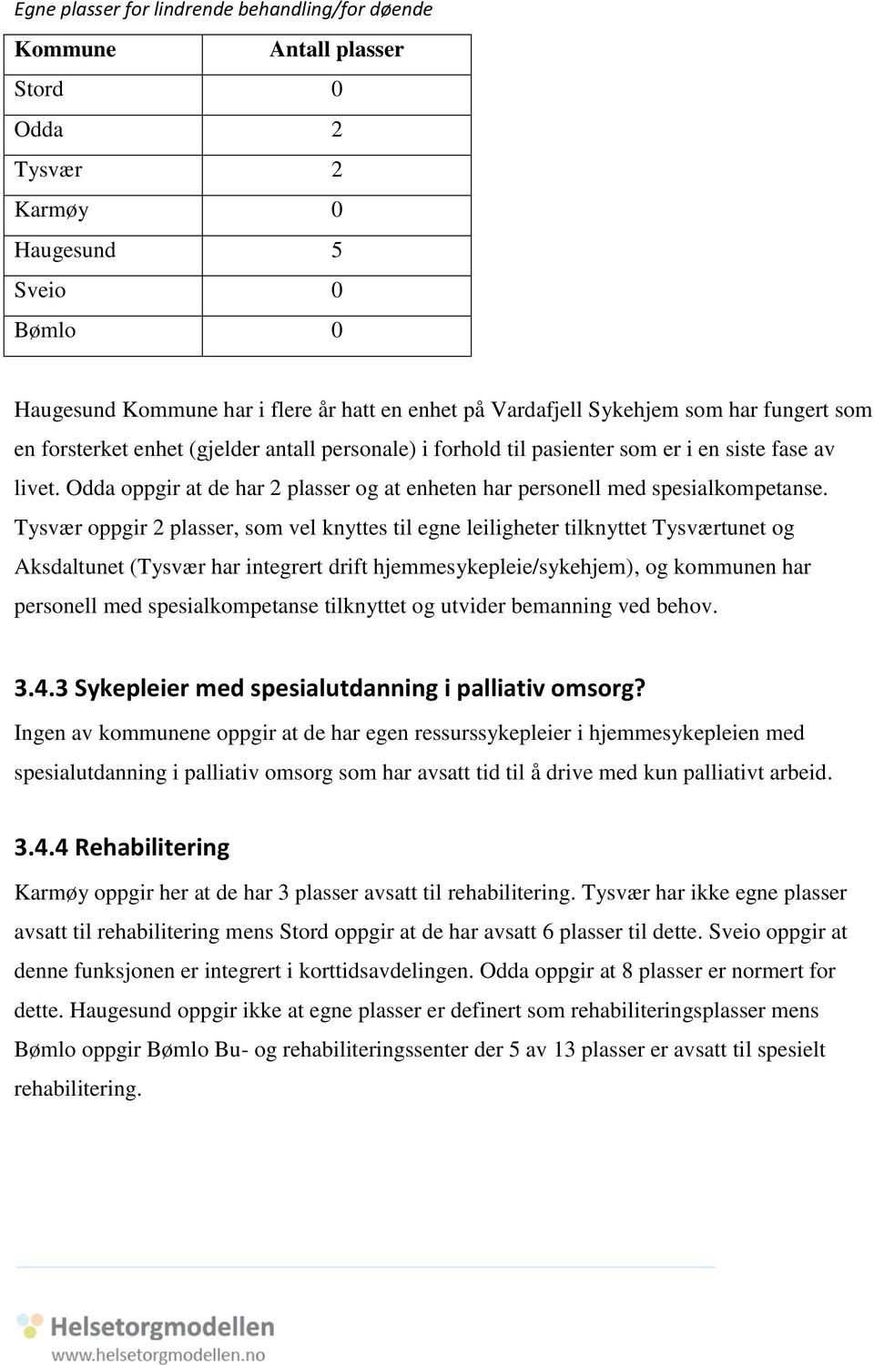 Odda oppgir at de har 2 plasser og at enheten har personell med spesialkompetanse.