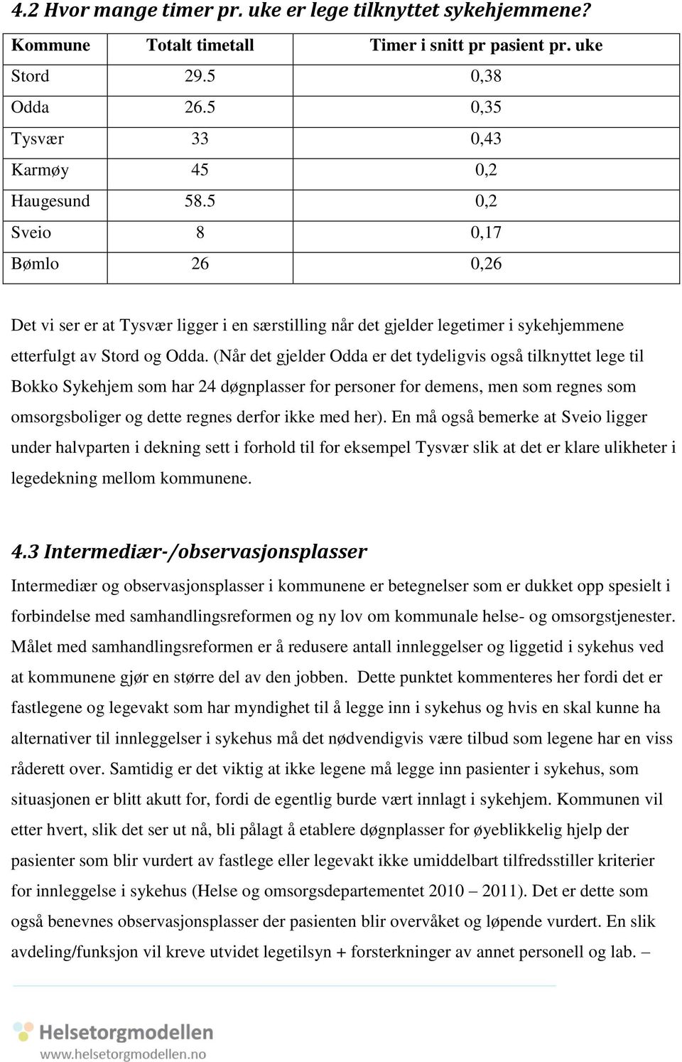 (Når det gjelder Odda er det tydeligvis også tilknyttet lege til Bokko Sykehjem som har 24 døgnplasser for personer for demens, men som regnes som omsorgsboliger og dette regnes derfor ikke med her).