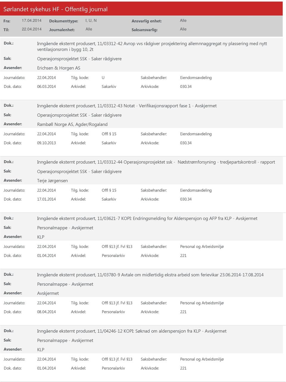 34 Inngående eksternt produsert, 11/03312-43 Notat - Verifikasjonsrapport fase 1 - Operasjonsprosjektet SSK - Saker rådgivere Rambøll Norge AS, Agder/Rogaland Offl 15 Eiendomsavdeling Dok. dato: 09.