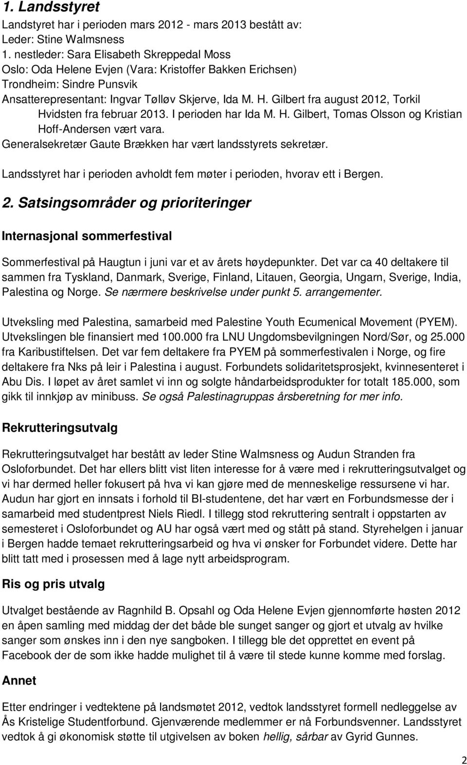 I perioden har Ida M. H. Gilbert, Tomas Olsson og Kristian Hoff-Andersen vært vara. Generalsekretær Gaute Brækken har vært landsstyrets sekretær.