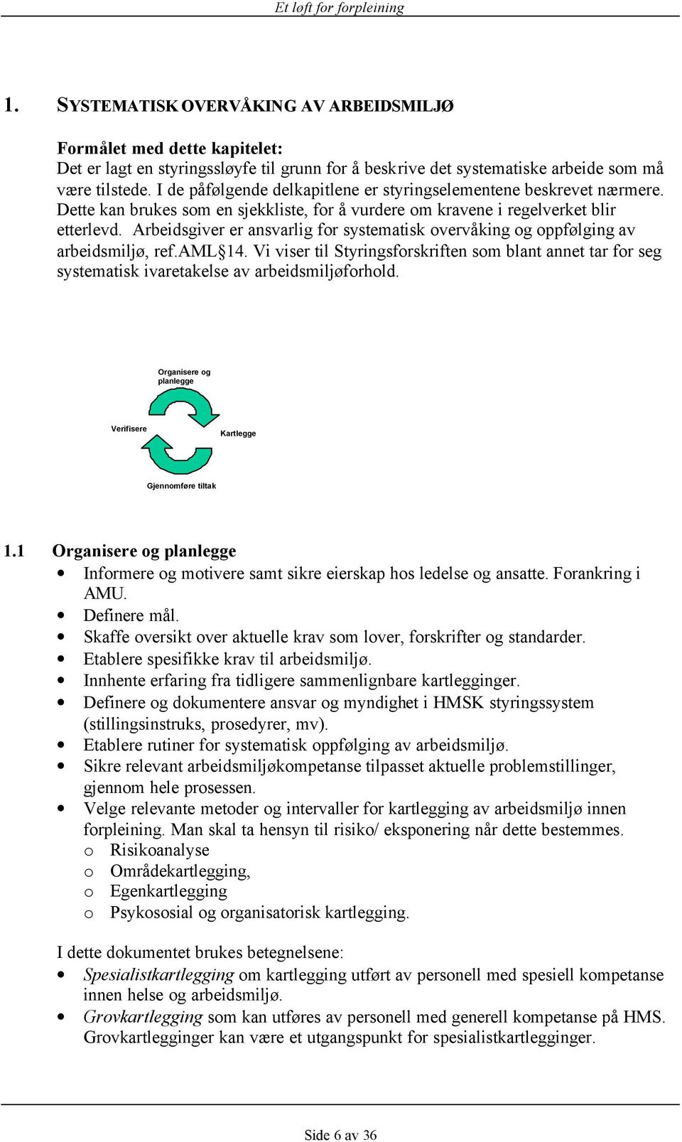 Arbeidsgiver er ansvarlig for systematisk overvåking og oppfølging av arbeidsmiljø, ref.aml 14.