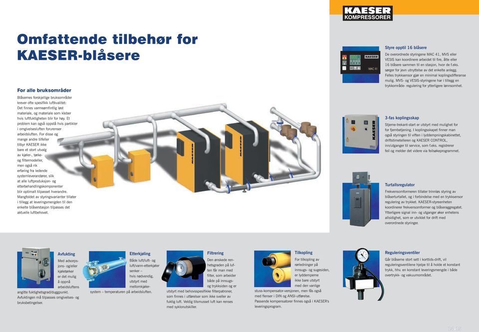 For disse og mange andre tilfeller tilbyr KAESER ikke bare et stort utvalg av kjøler-, tørkeog filtermodeller, men også rik erfaring fra ledende systemleverandører, slik at alle luftproduksjon- og